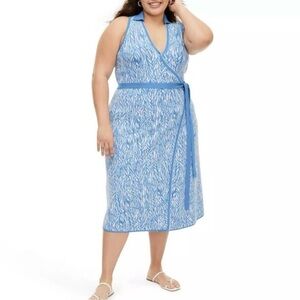 Diane Von Furstenberg Wrap Dress Sleeveless Sea Twig Blue Sweater Knit Size 2X